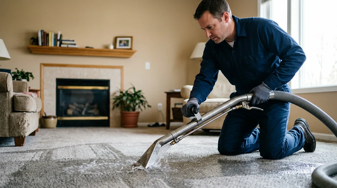 Water damage restoration technician working near Sachse, TX